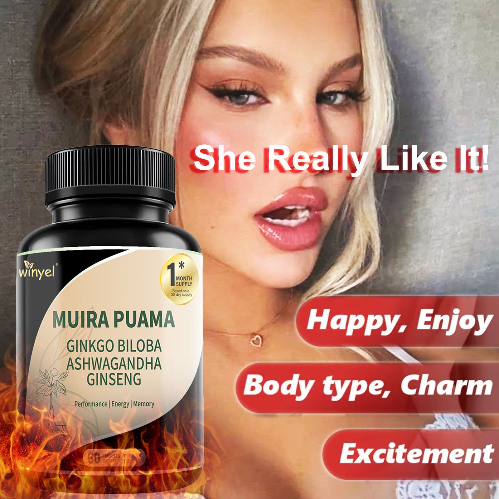 Muira Puama Ginseng Ashwagandha Ginkgo Tribulus Herbal Supplements Unleash Your Potential through Our Pills Dietary Supplements, Help Promote an Active and Healthy Lifestyle 60 Capsules