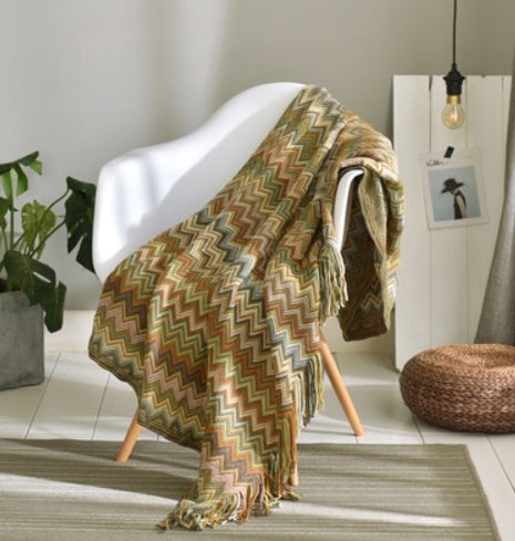 Fringed Knitted Small Blanket Napping Blanket Sofa Blanket null