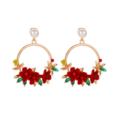 Net Red Temperament Color Wreath Pearl Earrings null