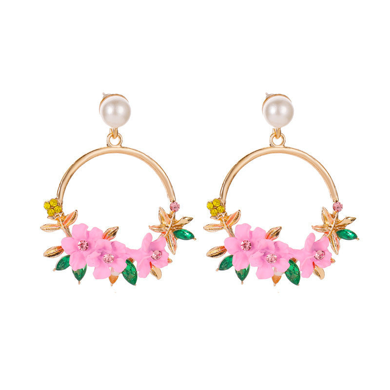 Net Red Temperament Color Wreath Pearl Earrings null