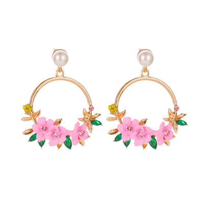 Net Red Temperament Color Wreath Pearl Earrings null