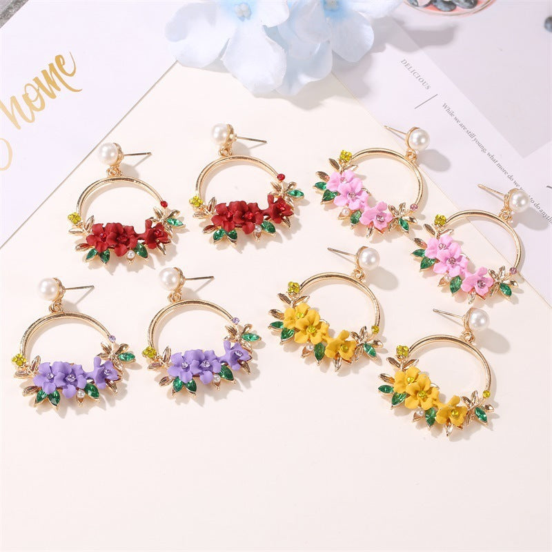 Net Red Temperament Color Wreath Pearl Earrings null