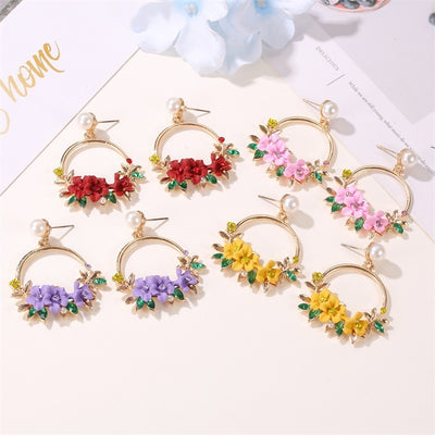 Net Red Temperament Color Wreath Pearl Earrings null