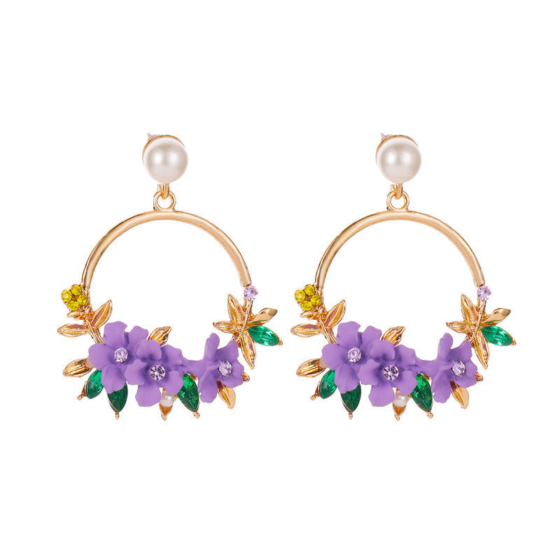 Net Red Temperament Color Wreath Pearl Earrings null