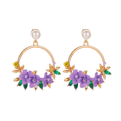 Net Red Temperament Color Wreath Pearl Earrings null