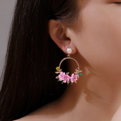 Net Red Temperament Color Wreath Pearl Earrings null