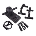 Abs roller wheel fitness equipment set with push up bars, jump rope, knee pad, hand grip strengthener, and chest expander for home workouts