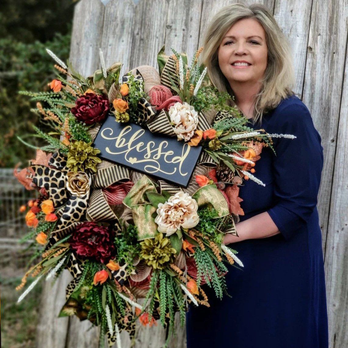 Halloween Wreath Year Round Fall Cheetah Wreath Gorgeous Autumn For Front Door Decor For Thanksgiving Xmas Fabric null