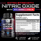 Nitric Oxide Booster Extra Strength - 3X Strength L-Arginine & Citrulline Supplement - Best Nitric Oxide Supplements for Men - Supports Muscle, Heart Health, Energy - Bottled in USA - 240 Capsules