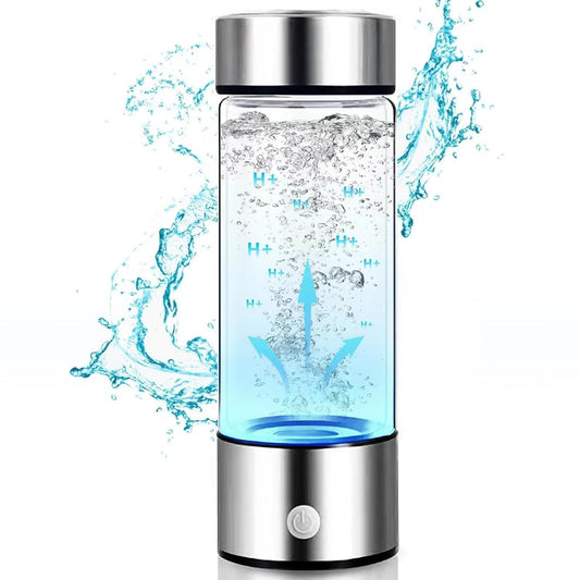 Silver portable hydrogen water bottle with leak-proof lid and rechargeable battery for sports and travel, 420ml BPA-free design
