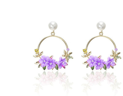 Net Red Temperament Color Wreath Pearl Earrings null