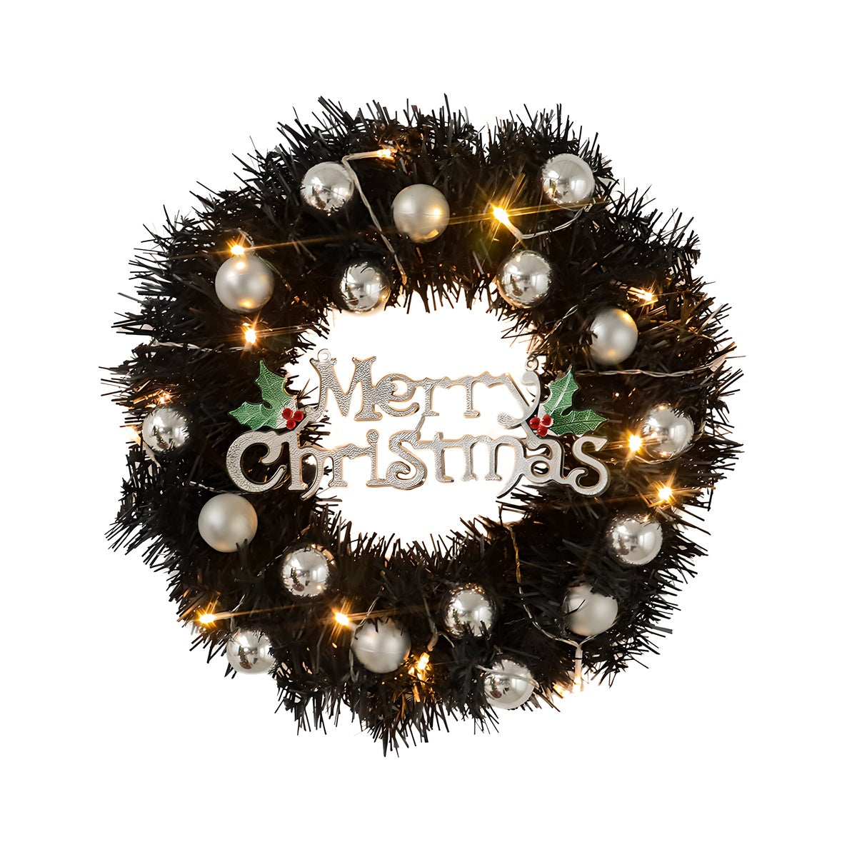 Wreath With Merry Christmas Sign,Artificial Christmas Door Wreath Decorative Shatterproof Hanging Ornament Wreath For Holiday Home Party Decorations null