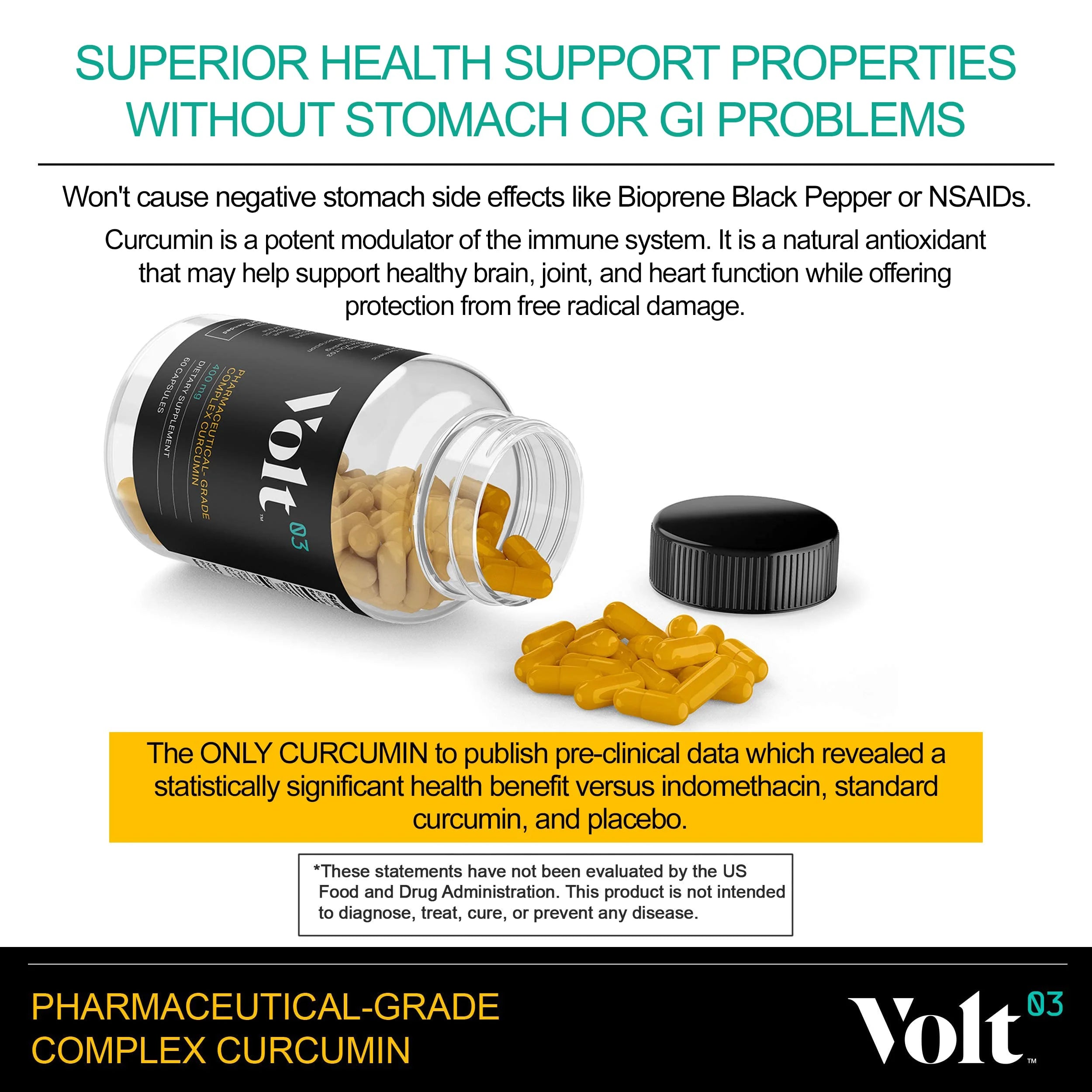 Pharmaceutical-Grade Turmeric Curcumin Capsules | Turmeric Capsules and Curcumin Supplements for Immune Support | Natural Joint Support Turmeric Herbal Supplements 400 Mg