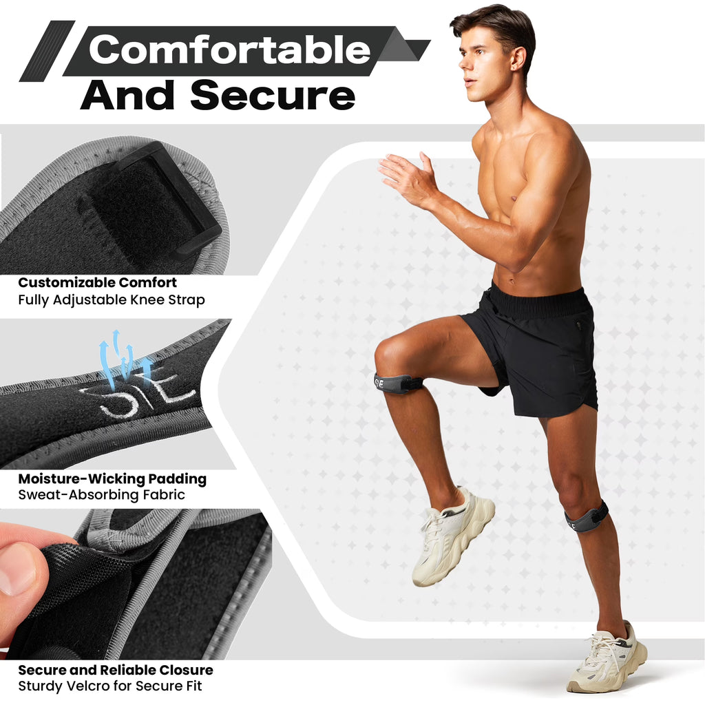 Patellar Tendon Knee Support Strap - Adjustable Brace with Compression Pad for Pain Relief, Stability - Suitable for All Sports & Workouts (2 Pack)
