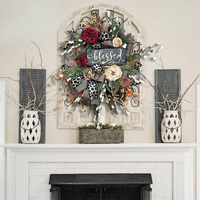 Halloween Wreath Year Round Fall Cheetah Wreath Gorgeous Autumn For Front Door Decor For Thanksgiving Xmas Fabric null