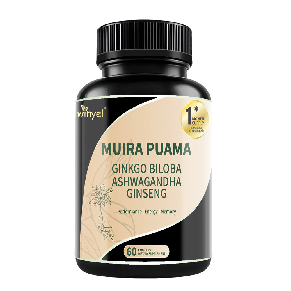 Muira Puama Ginseng Ashwagandha Ginkgo Tribulus Herbal Supplements Unleash Your Potential through Our Pills Dietary Supplements, Help Promote an Active and Healthy Lifestyle 60 Capsules