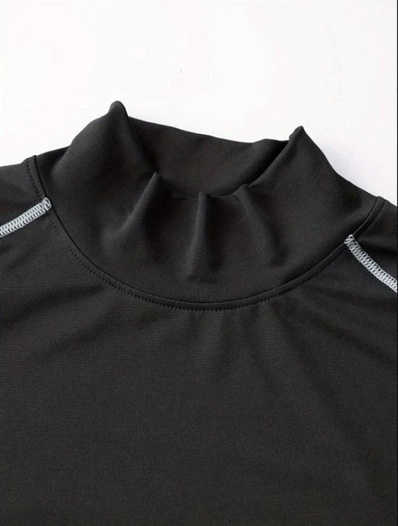 Donkergrijs Fitness Shirt Heren – Compressie Sport Shirt Met Hoge Hals – Lange Mouwen Sport Top – Elastisch Training Shirt Voor Fitness Hardlopen Boksen – Aansluitend Sport Shirt Als Basislaag – Maat S
