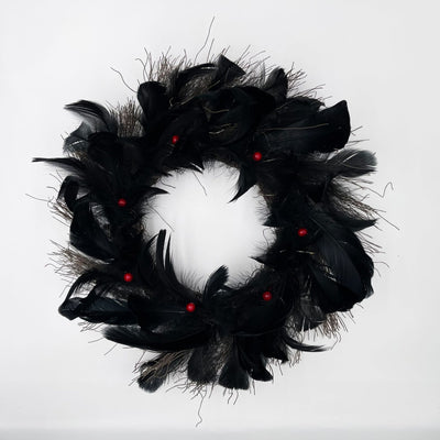 Halloween Black Crow Black Feather Wreath Glowable null