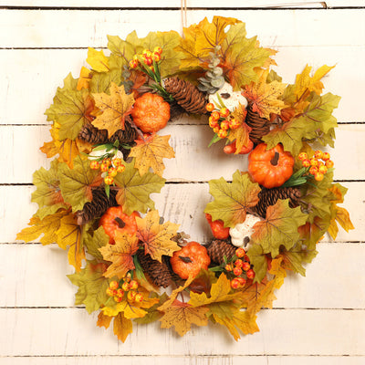 Decorative Autumn Colors Sunflower Wreath Simulation Hydrangea Pumpkin Wreath Door Hanger null