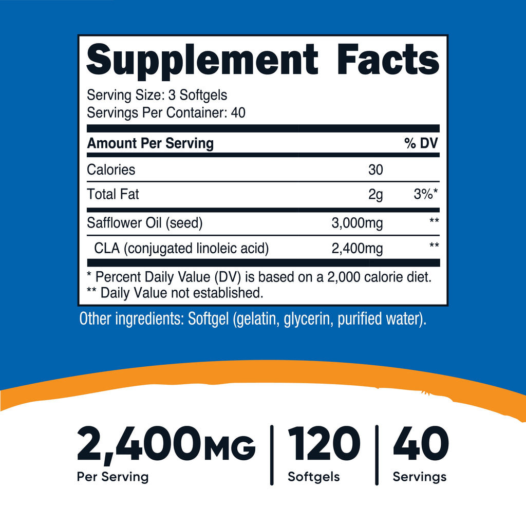 CLA (Conjugated Linoleic Acid) 2,400Mg, 120 Softgels - Gluten Free, Non-Gmo, 800Mg per Softgel