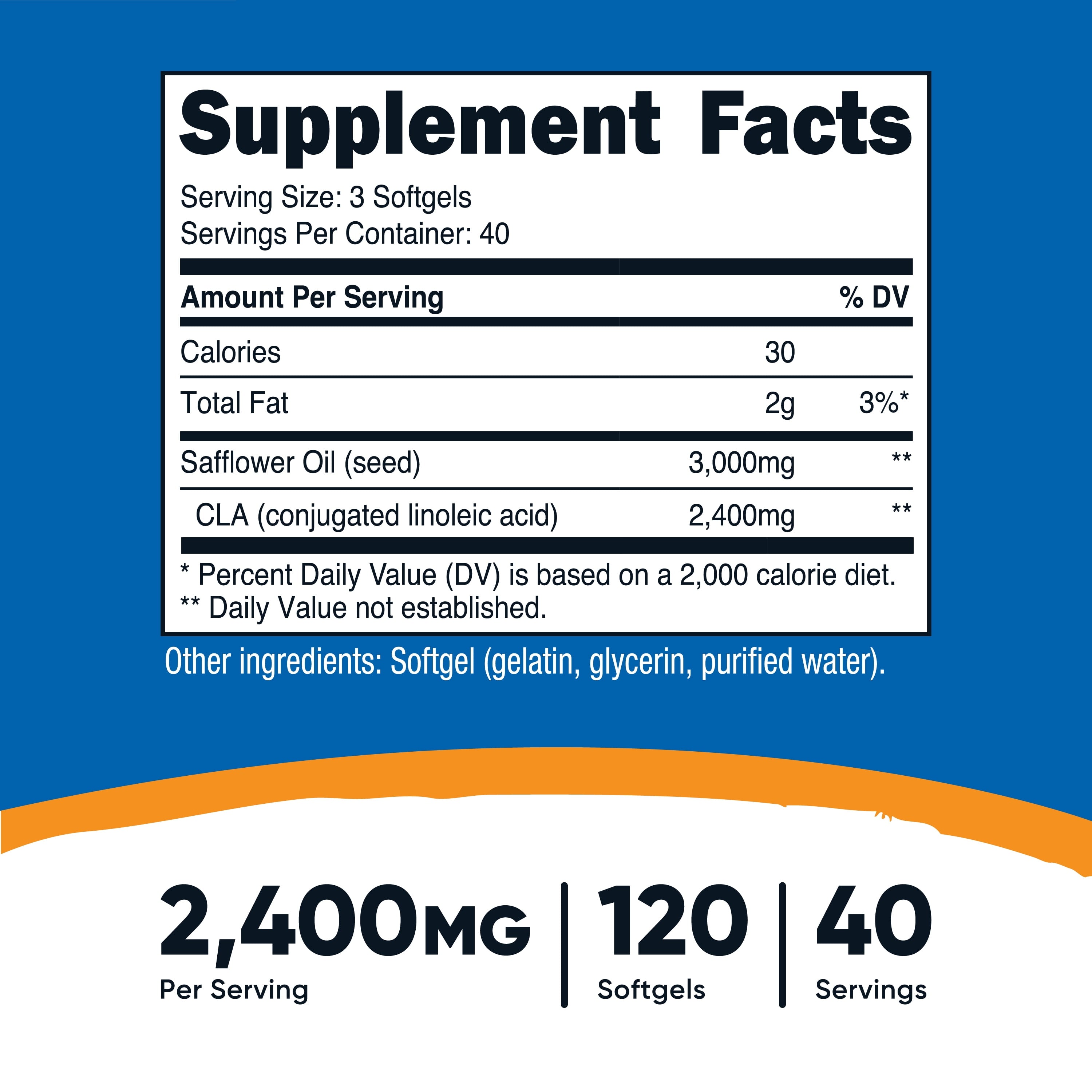 CLA (Conjugated Linoleic Acid) 2,400Mg, 120 Softgels - Gluten Free, Non-Gmo, 800Mg per Softgel