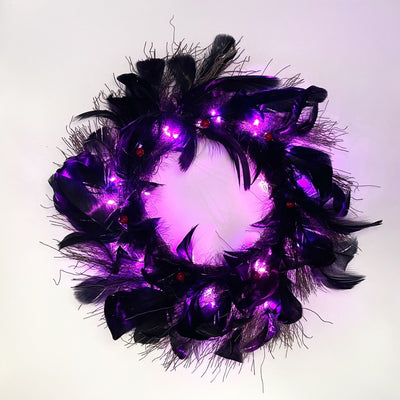 Halloween Black Crow Black Feather Wreath Glowable null