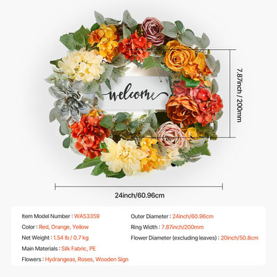 Decorative Wreath 24 In Red Orange Yellow Hydrangeas Roses Year Round Wreath null