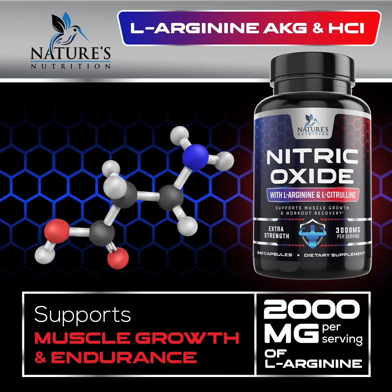 Nitric Oxide Booster Extra Strength - 3X Strength L-Arginine & Citrulline Supplement - Best Nitric Oxide Supplements for Men - Supports Muscle, Heart Health, Energy - Bottled in USA - 240 Capsules