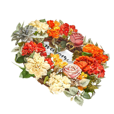 Decorative Wreath 24 In Red Orange Yellow Hydrangeas Roses Year Round Wreath null