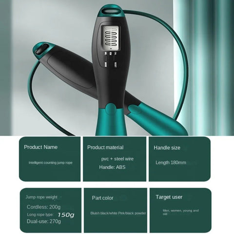 Cordless Electronic Jumping Rope Counting Speed Skipping Counter Gym Fitness Crossfit Skipping Smart Jump Rope with LCD Screen Dig Deep Fitness