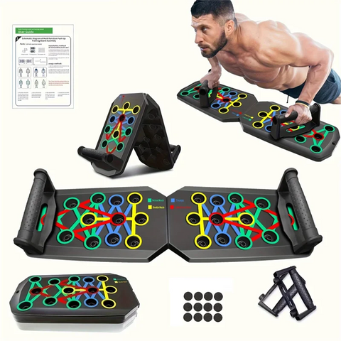 -ABLP Portable Folding Push-Up Board, Multi-Functional Anti-Slip Mat With Handle, Home Fitness Exercise For Chest Dig Deep Fitness