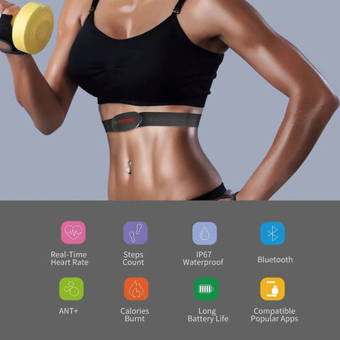 Heart Rate Monitor Chest Strap Bluetooth 5.0 ANT+ IP67 Waterproof Heart Rate Sensor Belt Real-Time Heart Rate Data and Runninng Dig Deep Fitness