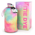 Large 2.2L sports water bottle with insulating neoprene sleeve and built-in carry handle for all-day hydration