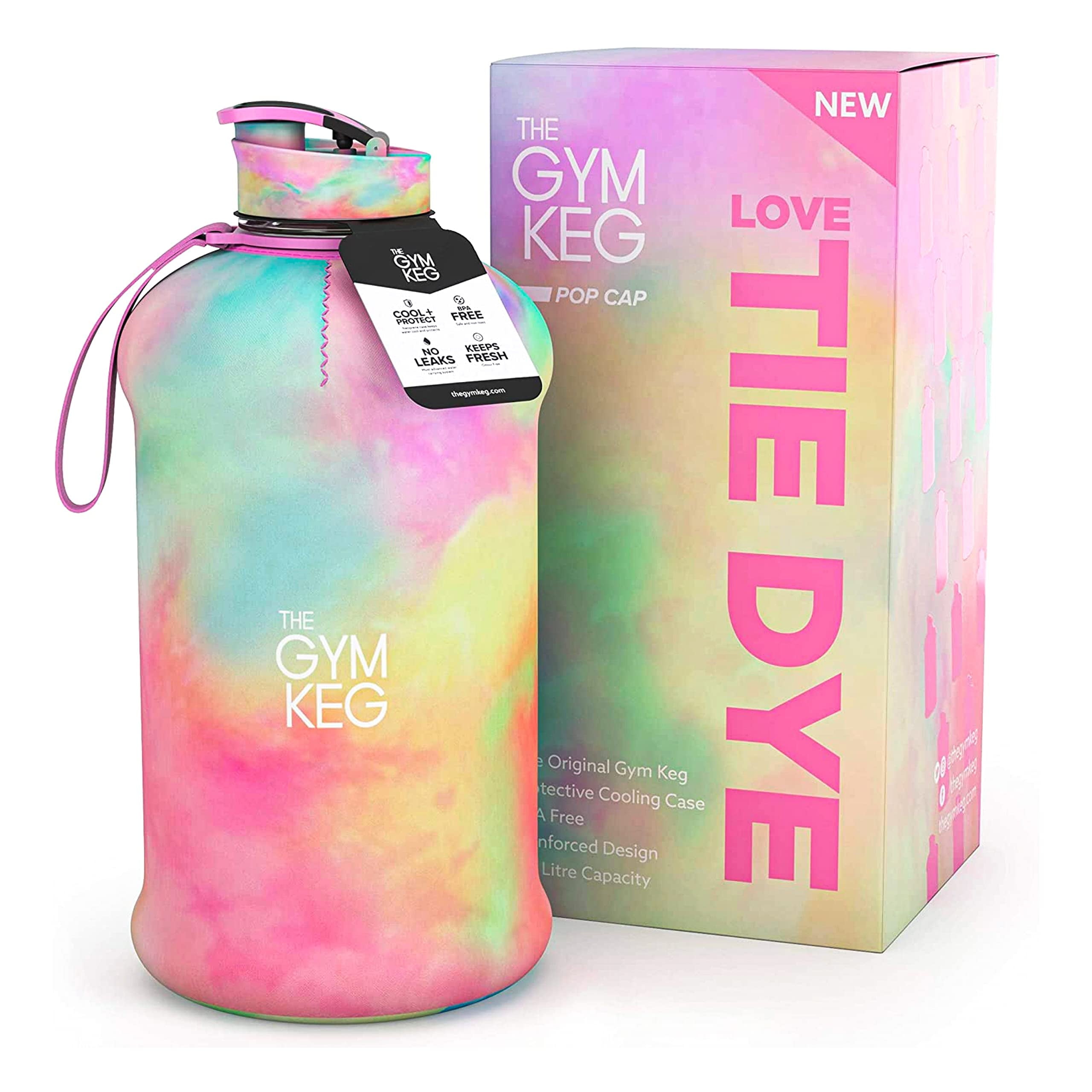 Large 2.2L sports water bottle with insulating neoprene sleeve and built-in carry handle for all-day hydration