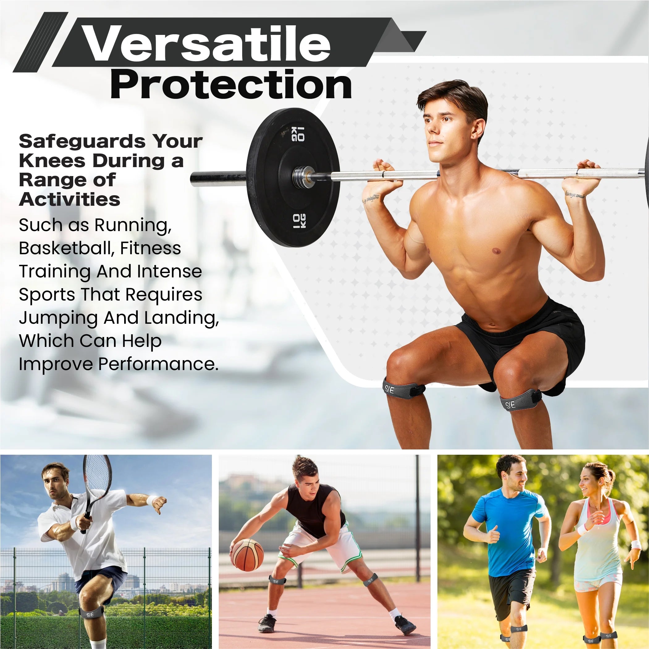 Patellar Tendon Knee Support Strap - Adjustable Brace with Compression Pad for Pain Relief, Stability - Suitable for All Sports & Workouts (2 Pack)