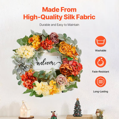 Decorative Wreath 24 In Red Orange Yellow Hydrangeas Roses Year Round Wreath null
