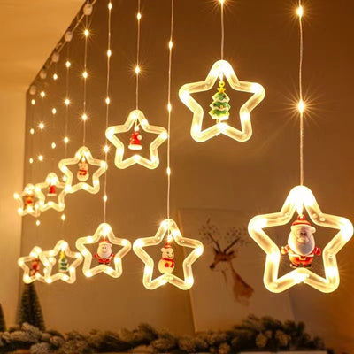 Festive DIY String Lights,Santa Claus Circle Christmas Tree Cartoon Shape Curtain Lights,LED Colorful Lights,Room Window Decoration Lights null