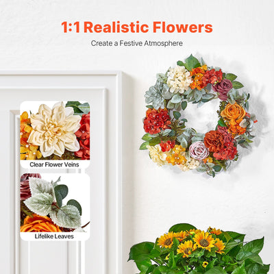 Decorative Wreath 24 In Red Orange Yellow Hydrangeas Roses Year Round Wreath null