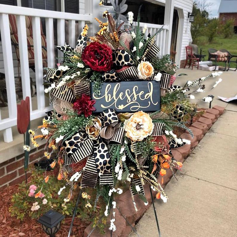 Halloween Wreath Year Round Fall Cheetah Wreath Gorgeous Autumn For Front Door Decor For Thanksgiving Xmas Fabric null