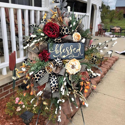 Halloween Wreath Year Round Fall Cheetah Wreath Gorgeous Autumn For Front Door Decor For Thanksgiving Xmas Fabric null