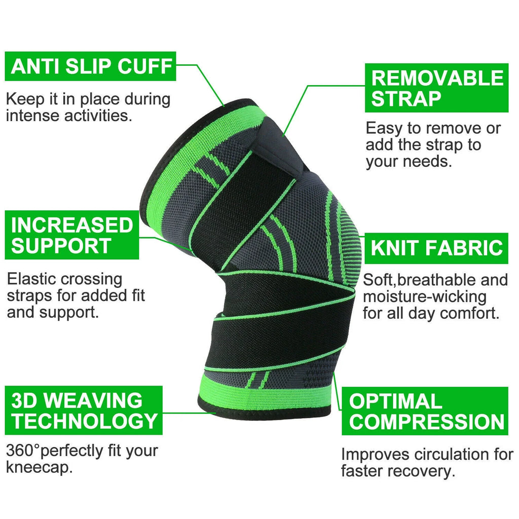 Unisex Knee Brace Sleeve Patella Support Stabilizer, Green, XXL