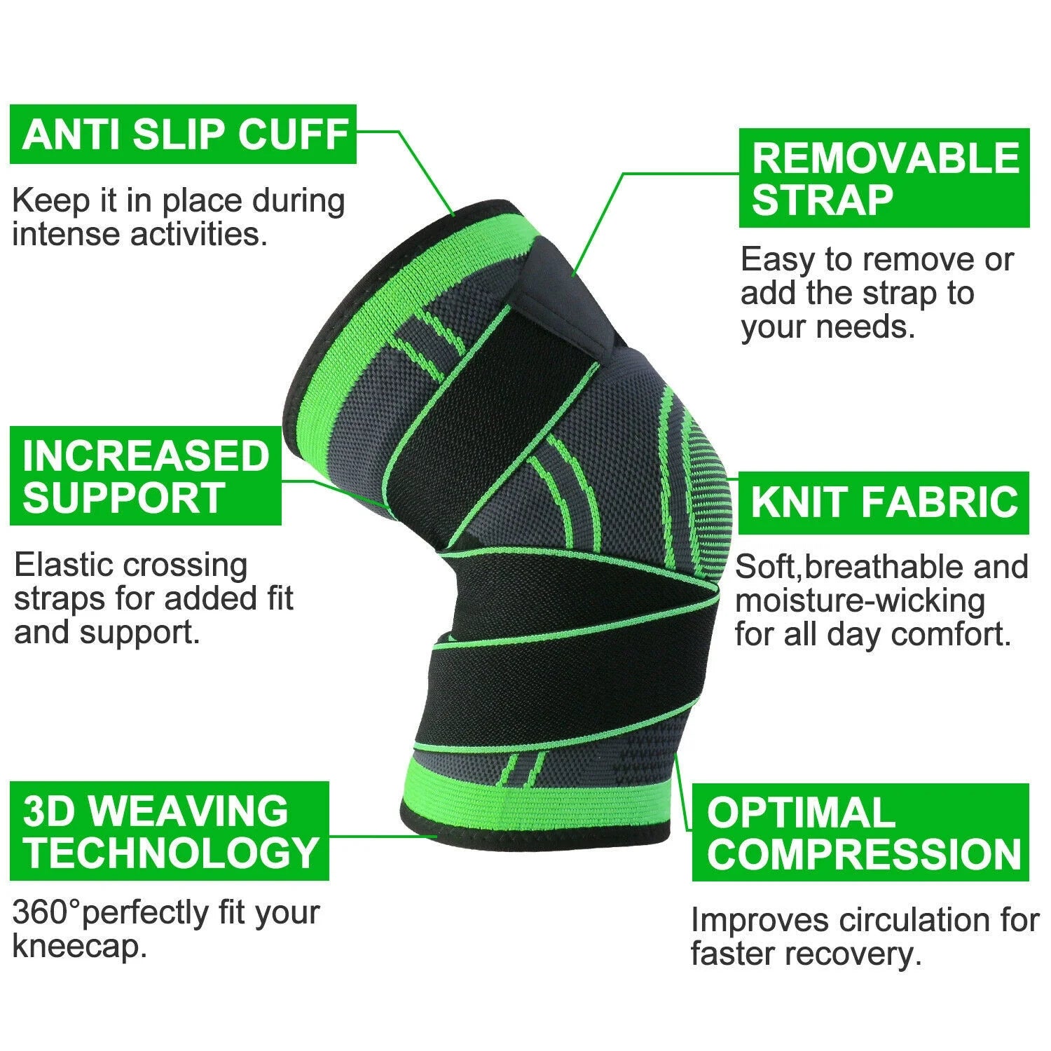 Unisex Knee Brace Sleeve Patella Support Stabilizer, Green, XXL