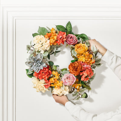 Decorative Wreath 24 In Red Orange Yellow Hydrangeas Roses Year Round Wreath null