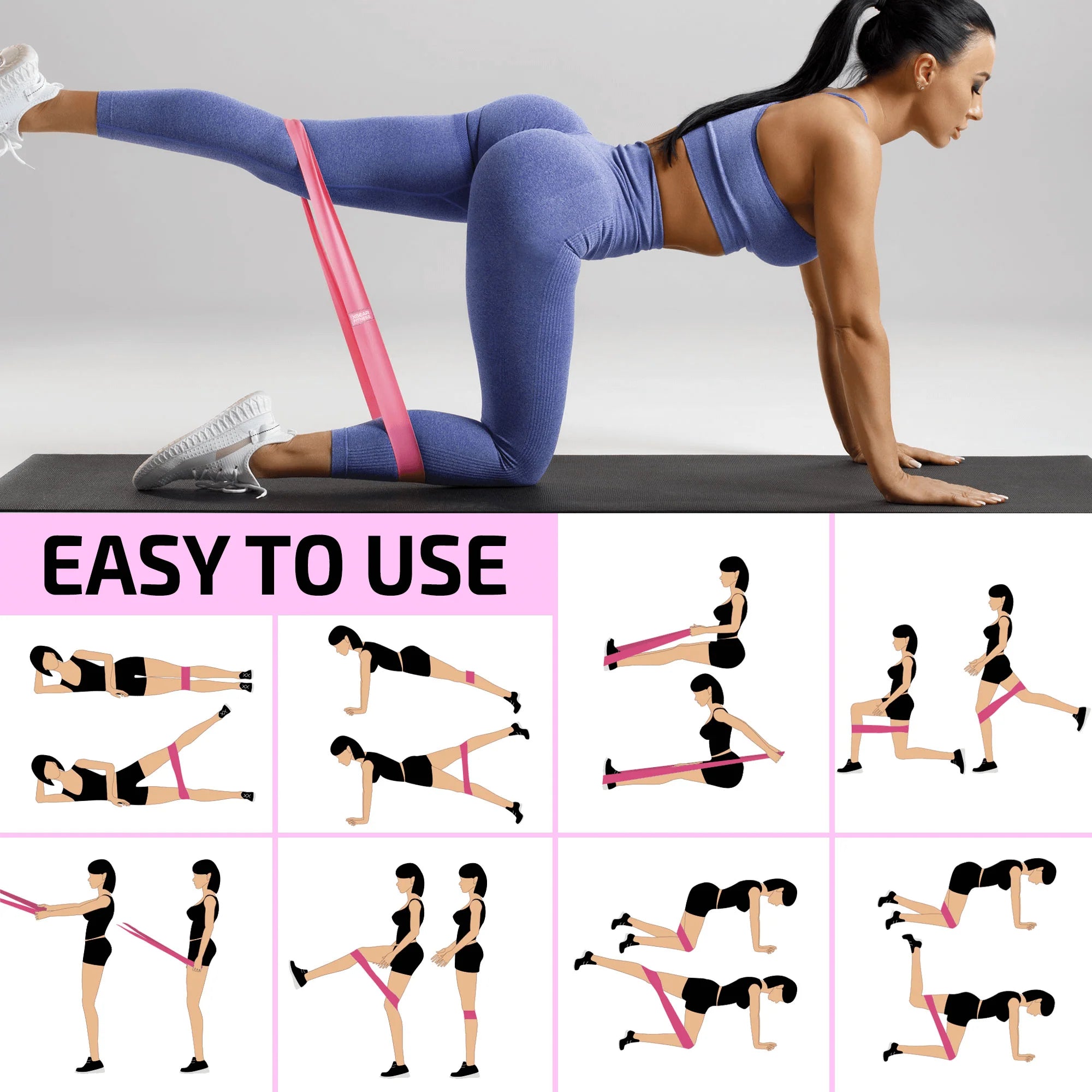 Xgear Fitness Set of 3 Womens Butt and Hip Exercise Bands
