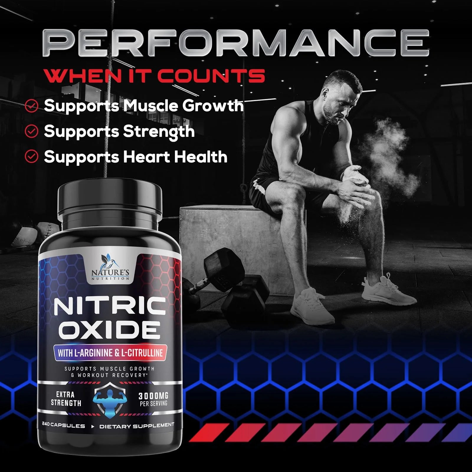 Nitric Oxide Booster Extra Strength - 3X Strength L-Arginine & Citrulline Supplement - Best Nitric Oxide Supplements for Men - Supports Muscle, Heart Health, Energy - Bottled in USA - 240 Capsules