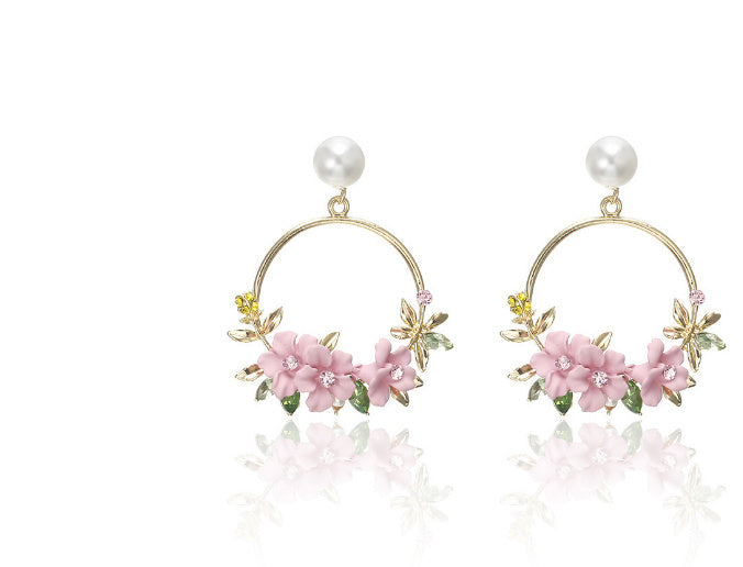 Net Red Temperament Color Wreath Pearl Earrings null