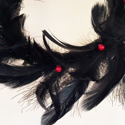 Halloween Black Crow Black Feather Wreath Glowable null